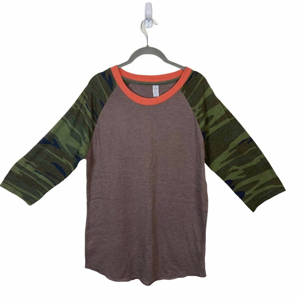 Camo Baseball Raglan T Gray Taupe Size Large Alternative Earth SuperSoft Unisex
